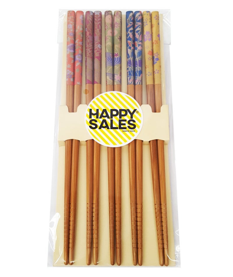 Happy Sales HSCH100/S, 5 Pairs Japanese Chopsticks Flower & Leaves Design - Image 1